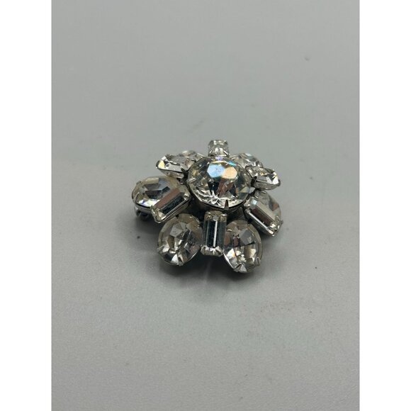Petite Vintage Rhinestones Pin Brooch Domed Layered Small Floral Design - Picture 4 of 7